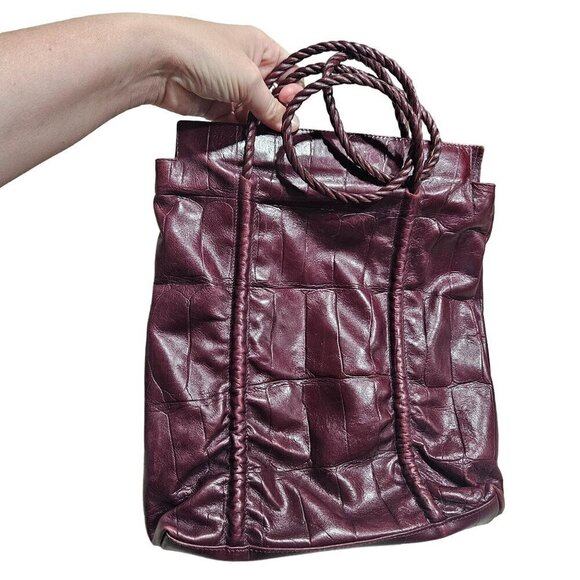 Falor‎ Genuine Leather Burgundy Tote Bag Twisted Handles Made in Italy - Picture 1 of 11